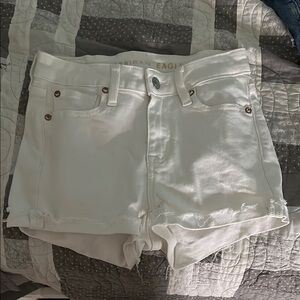 American Eagle Outfitters White Jean Shorts with Distressed Hem